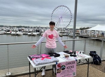 My family and I promoted Cancer Kicks at a local walk to raise money for Breast Cancer (Susan G Komen More Than Pink Walk – Oct 11)